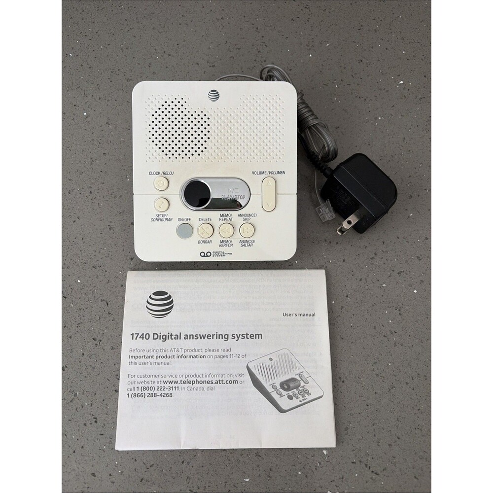 AT&T 1740 Digital Answering Machine System 60 Minutes Recording Time/Date Stamp